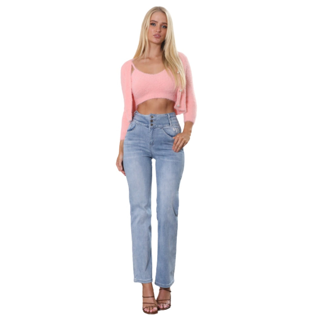 Intruder Fluffy Crop Top and Cardigan Ballet Pink