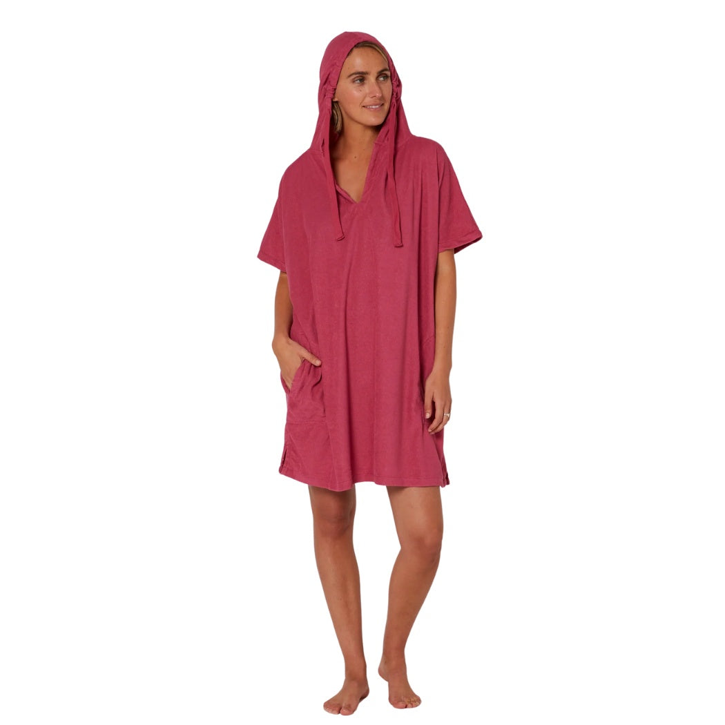 Ocean and Earth Ladies V Neck Terry Hooded Poncho Mauve 23