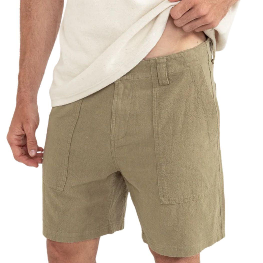 Rhythm Worn Path Textured Linen Short Olive