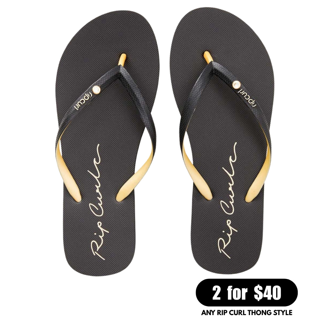 Rip Curl Script Wave Bloom Open Toe Black Gold