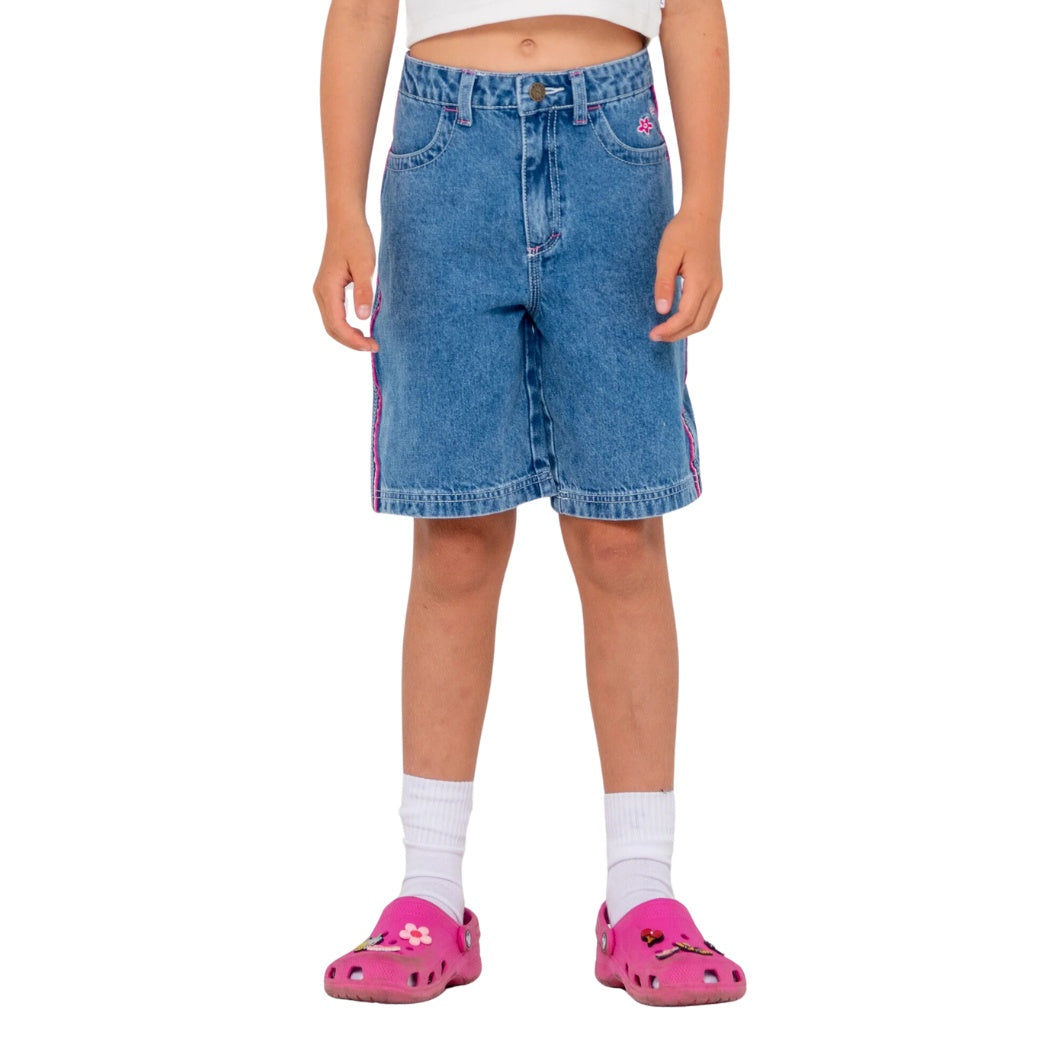 Rusty Flip Girl Denim Jort Sea Blue Fuchsia