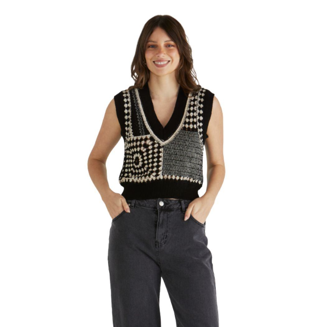 Sass Erika Crochet Vest Black White