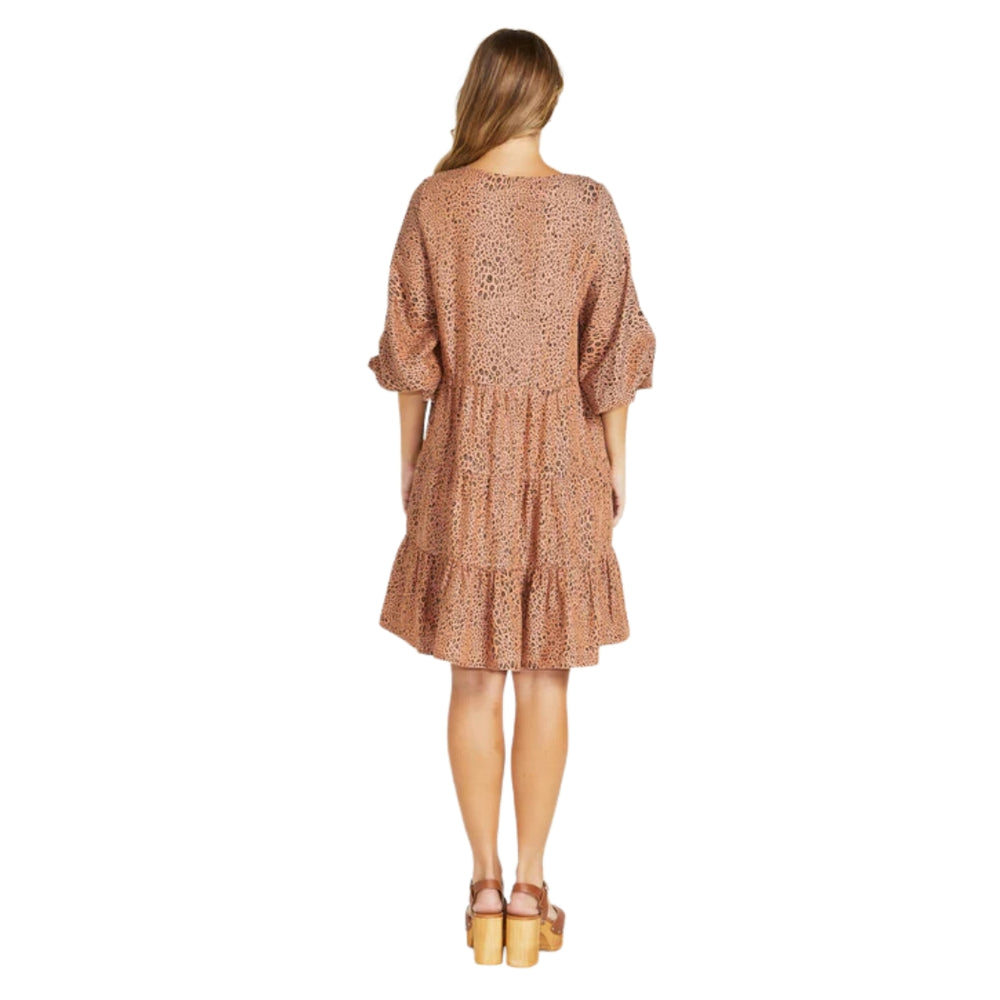 Sass Davie Tiered Dress Sandy Tan Animal