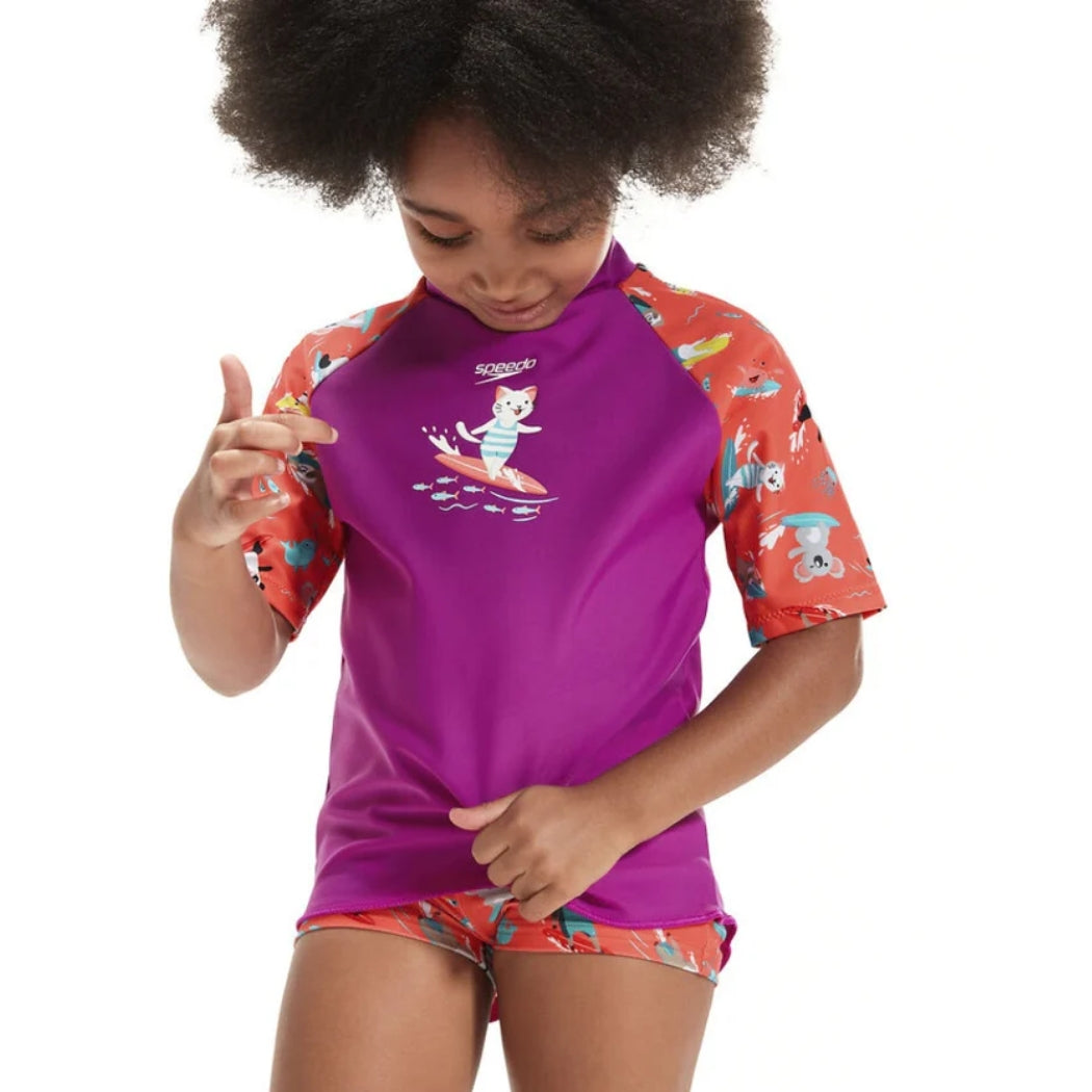 Speedo Girls Digital Short Sleeve Rashie Set