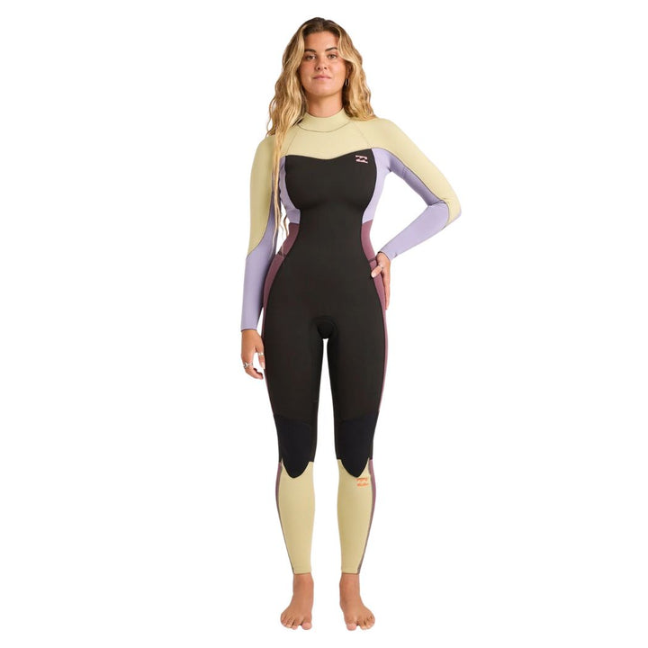 Billabong 302 Synergy Back Zip Flat Lock Steamer Grey Violet