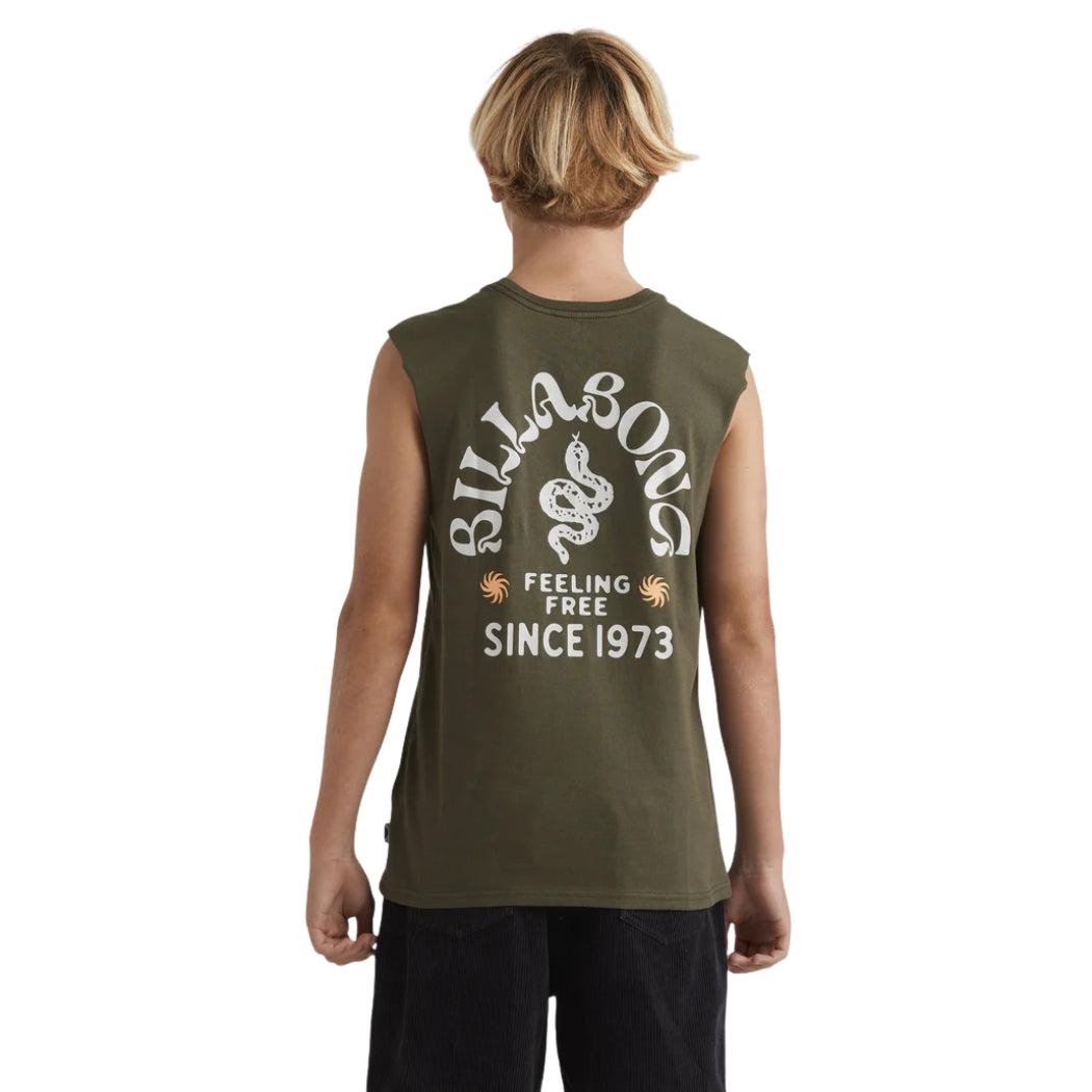 Billabong Boys Snakey Arch Muscle Dark Military