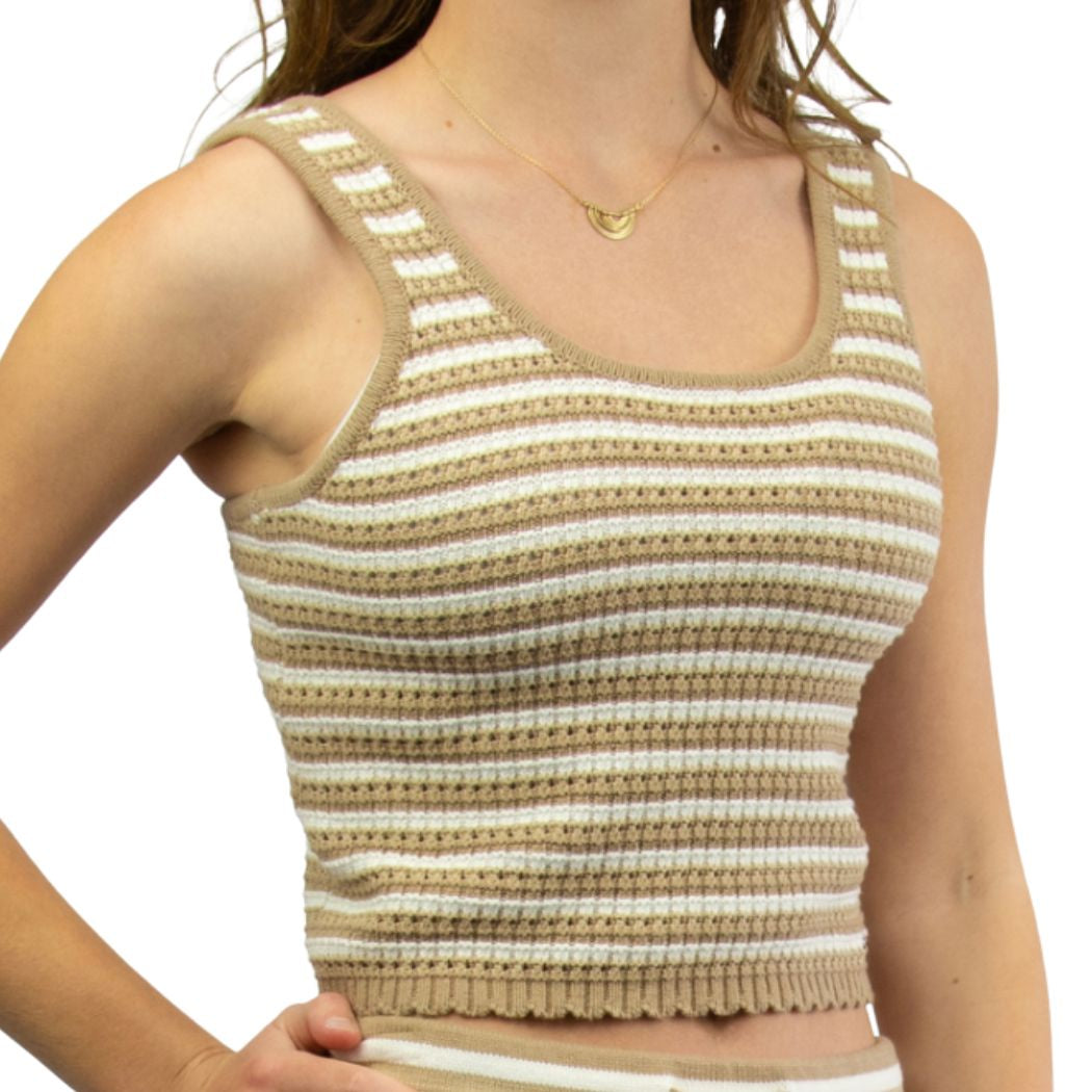 Carve Bambi Girls Crochet Cami Top Mocha Stripe