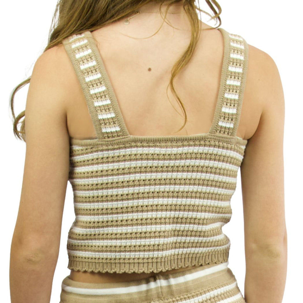 Carve Bambi Girls Crochet Cami Top Mocha Stripe
