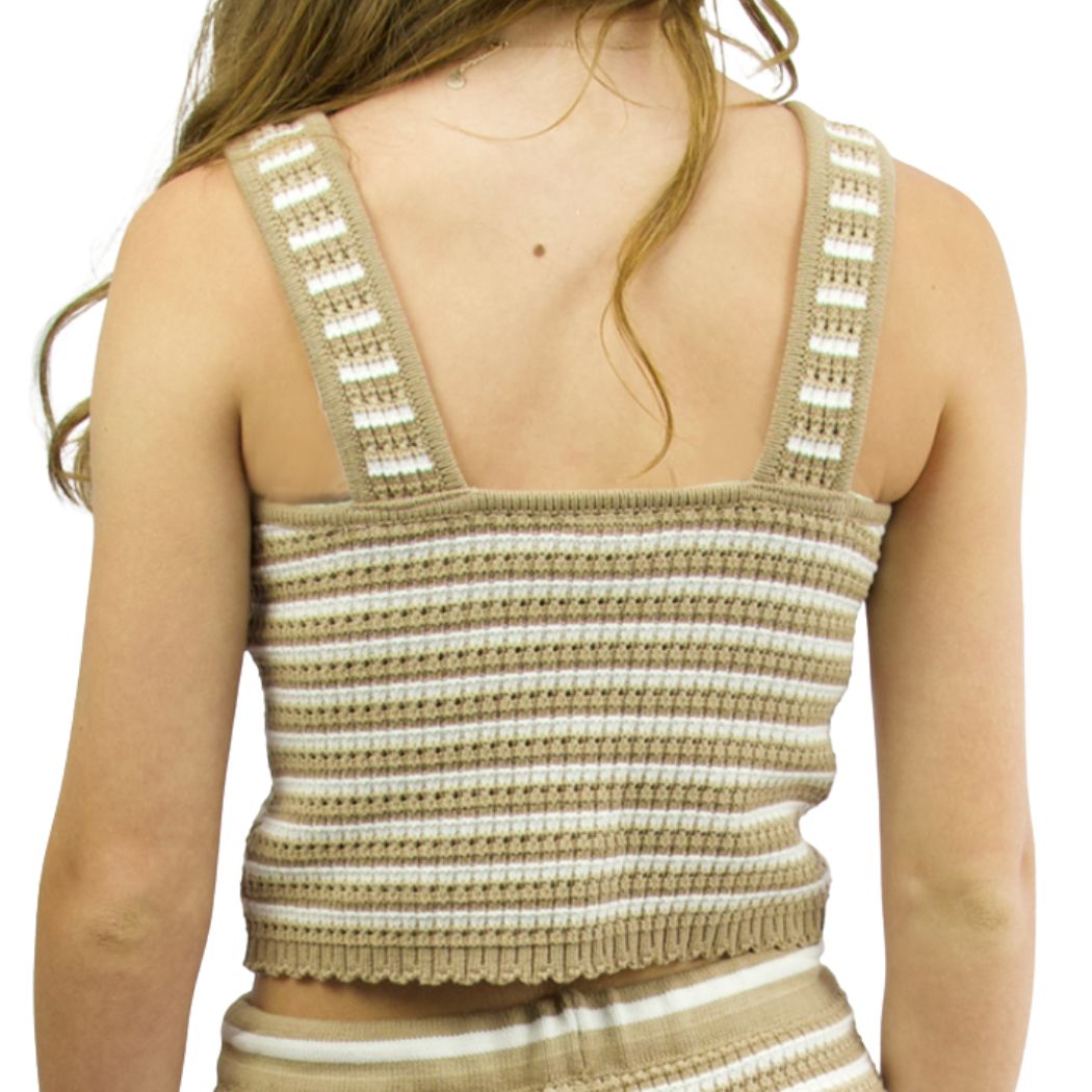 Carve Bambi Girls Crochet Cami Top Mocha Stripe