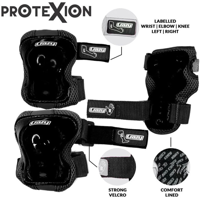 Crazy Skates Protexion Kids Tri Pack Black