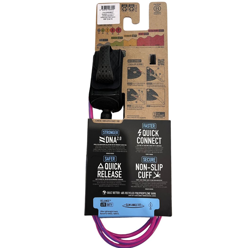 Creatures Of Leisure Grom Reliance Lite Duty 5 Leash Bubblegum Twist Black