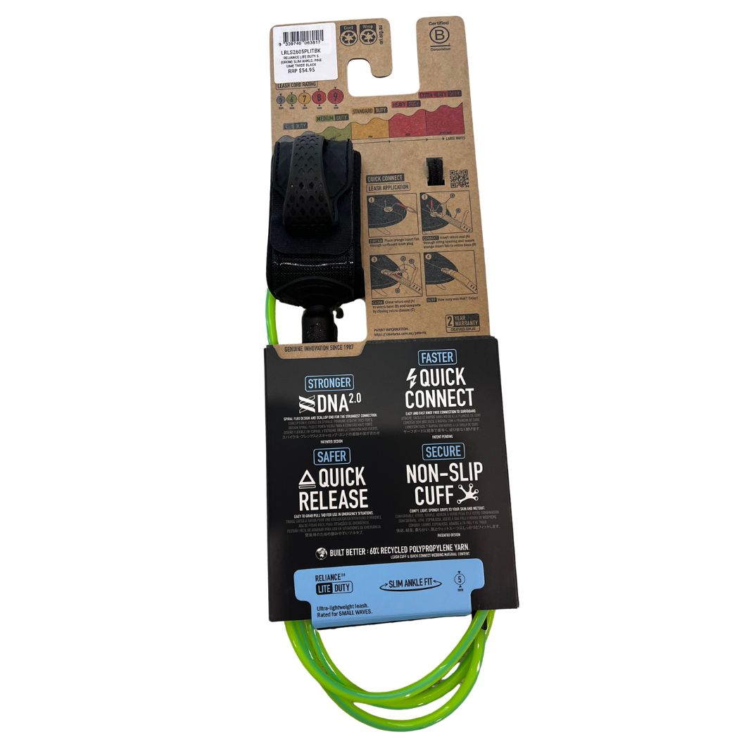 Creatures Of Leisure Grom Reliance Lite Duty 5 Leash Pine Lime Twist Black
