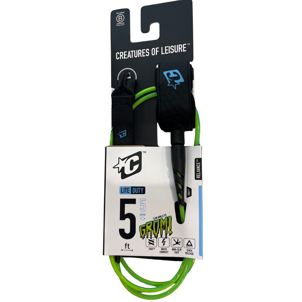 Creatures Of Leisure Grom Reliance Lite Duty 5 Leash Pine Lime Twist Black