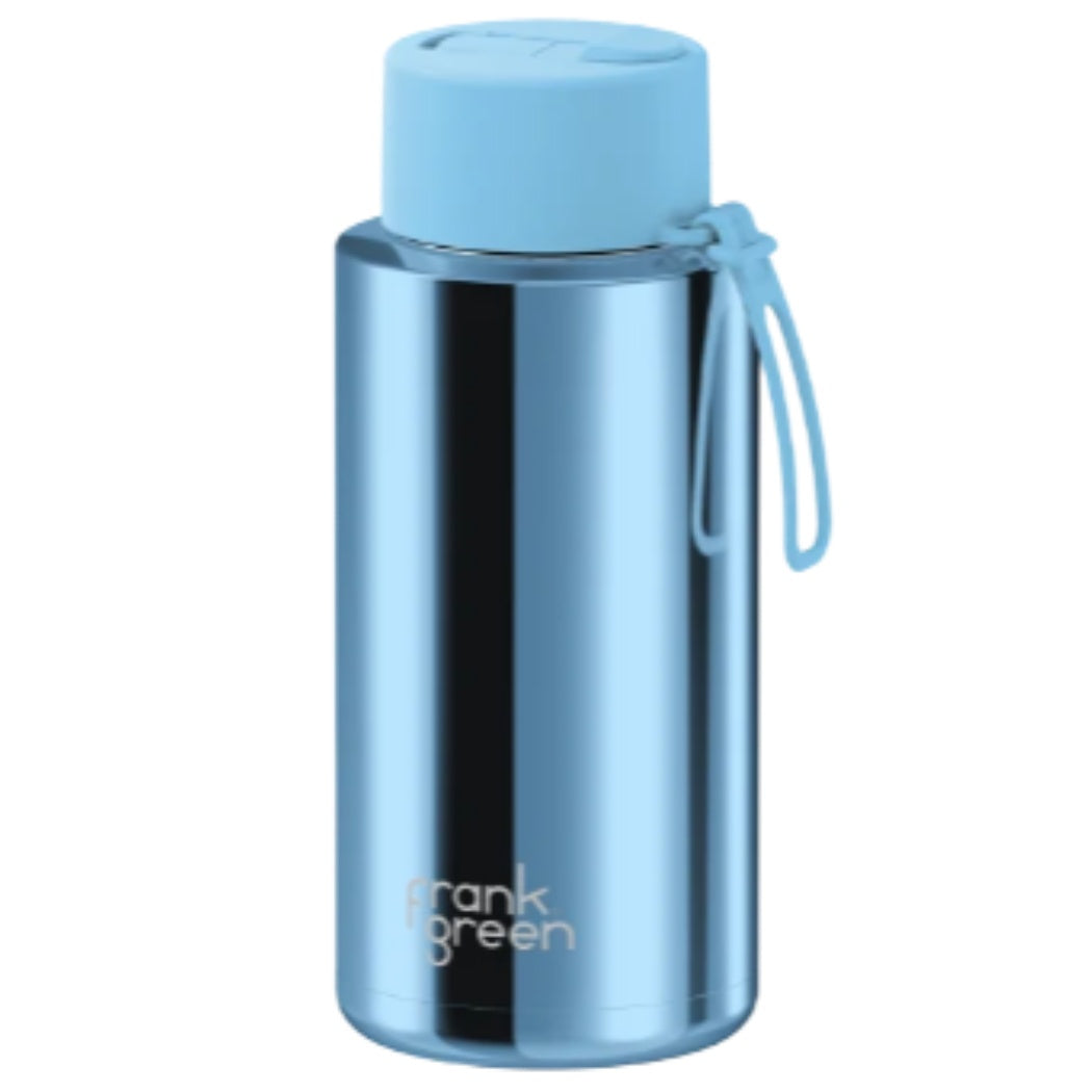 Frank Green 34oz Reusable Bottle Blue Chrome