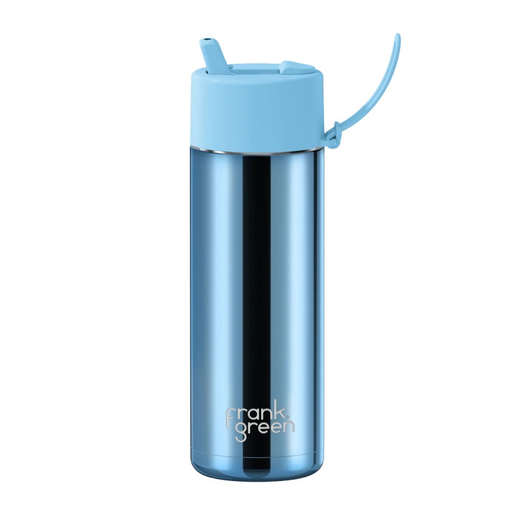 Frank Green 20oz Reusable Bottle Blue Chrome