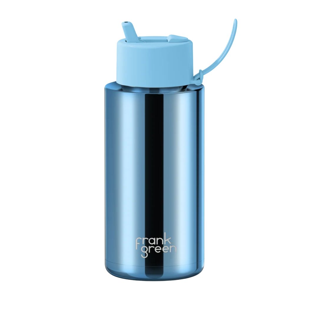 Frank Green 34oz Reusable Bottle Blue Chrome