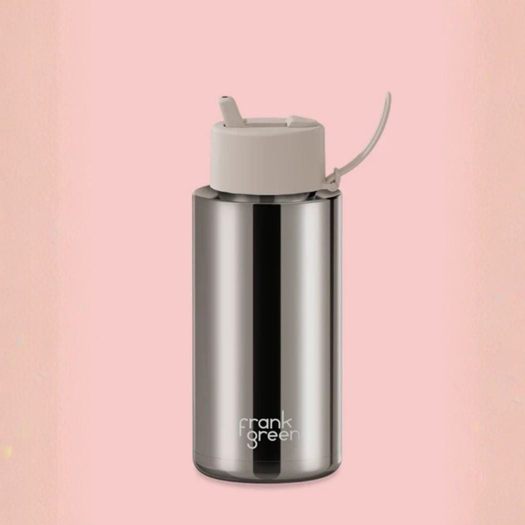 Frank Green 34oz Reusable Bottle Moon Dust Chrome