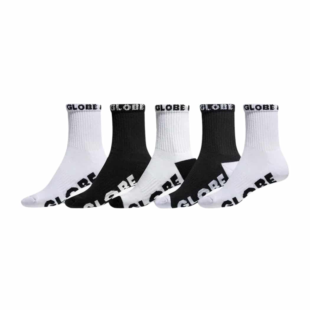 Globe Boys Quarter Black White 5pk Socks 2-8