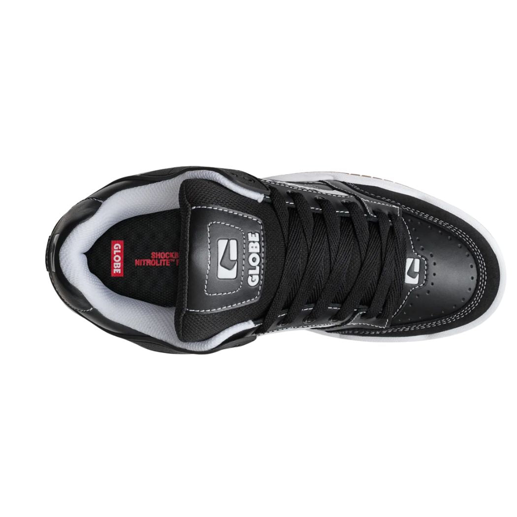 Globe Tilt Shoe Black White Stitch