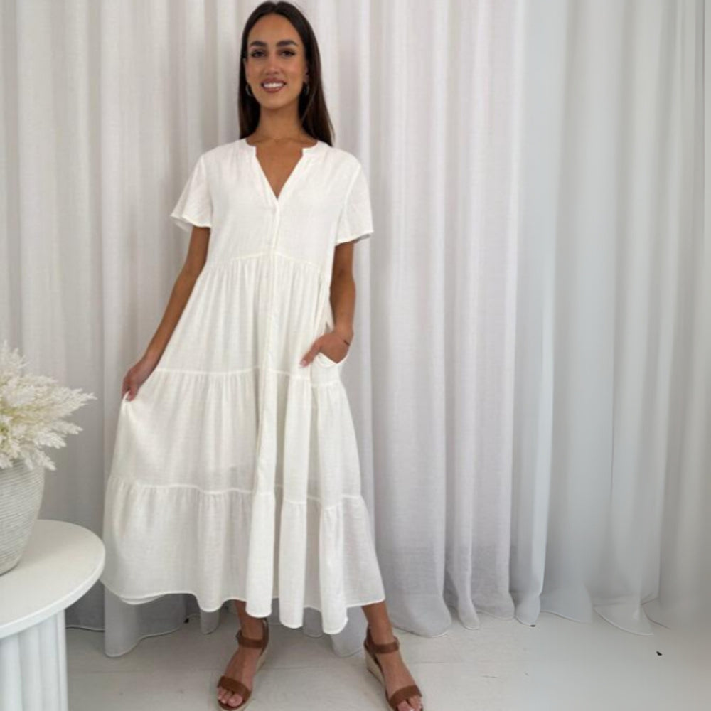Grace And Co Whitesands Linen Dress Cream