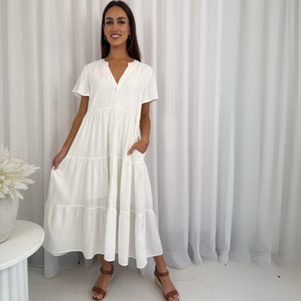 Grace And Co Whitesands Linen Dress Cream