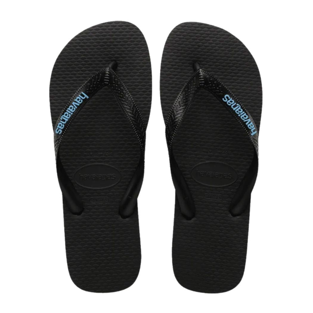 Havaianas Rubber Logo Black Blue Thongs