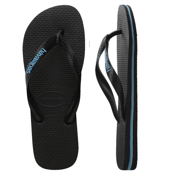 Havaianas Rubber Logo Black Blue Thongs