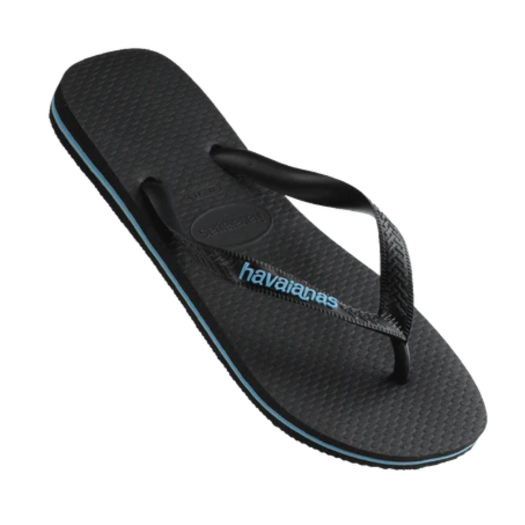 Havaianas Rubber Logo Black Blue Thongs