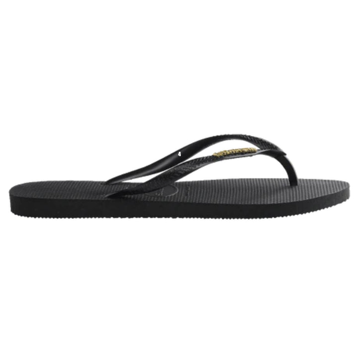 Havaianas Slim Metal Logo Black Gold Thongs