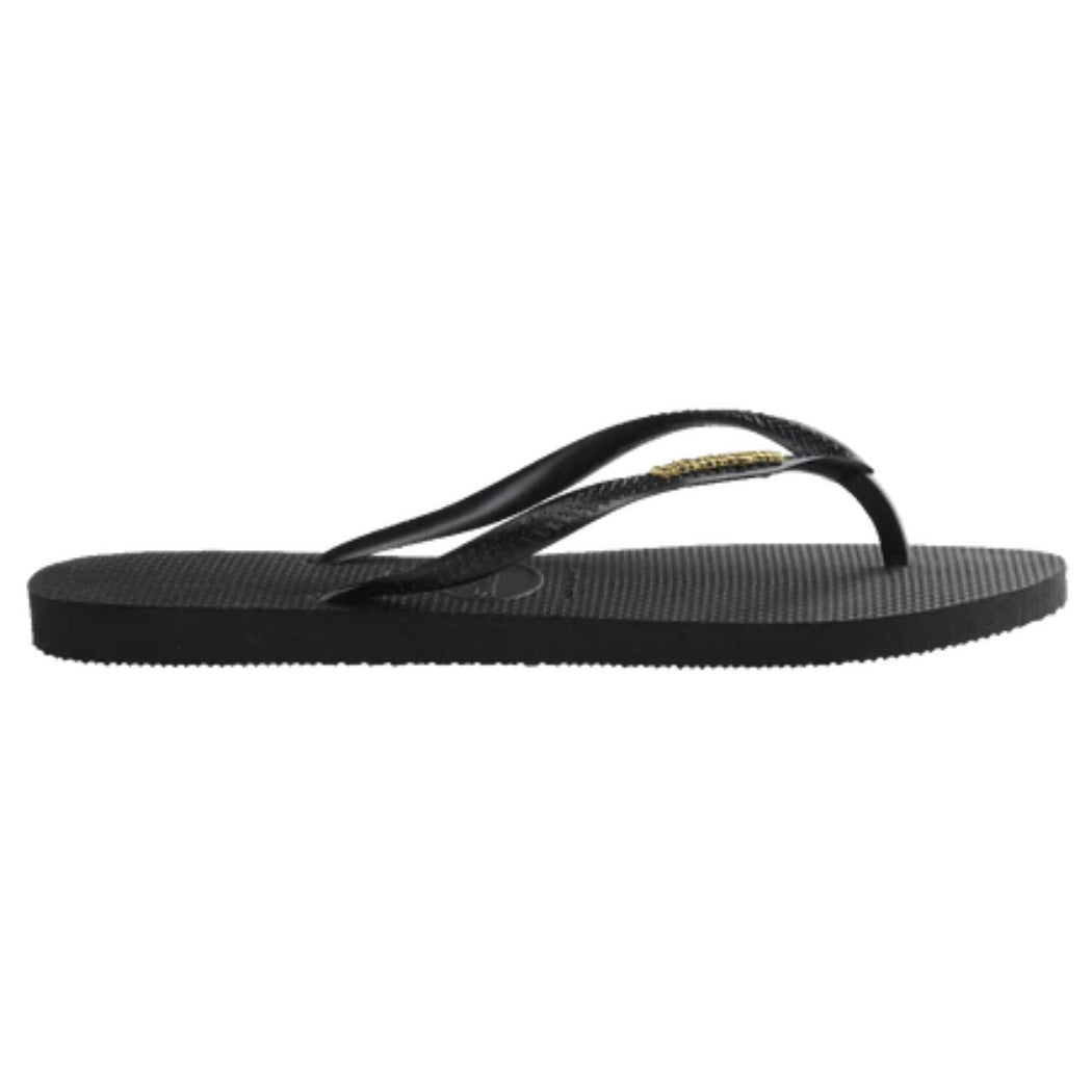 Havaianas Slim Metal Logo Black Gold Thongs