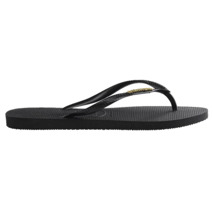 Havaianas Slim Metal Logo Black Gold Thongs