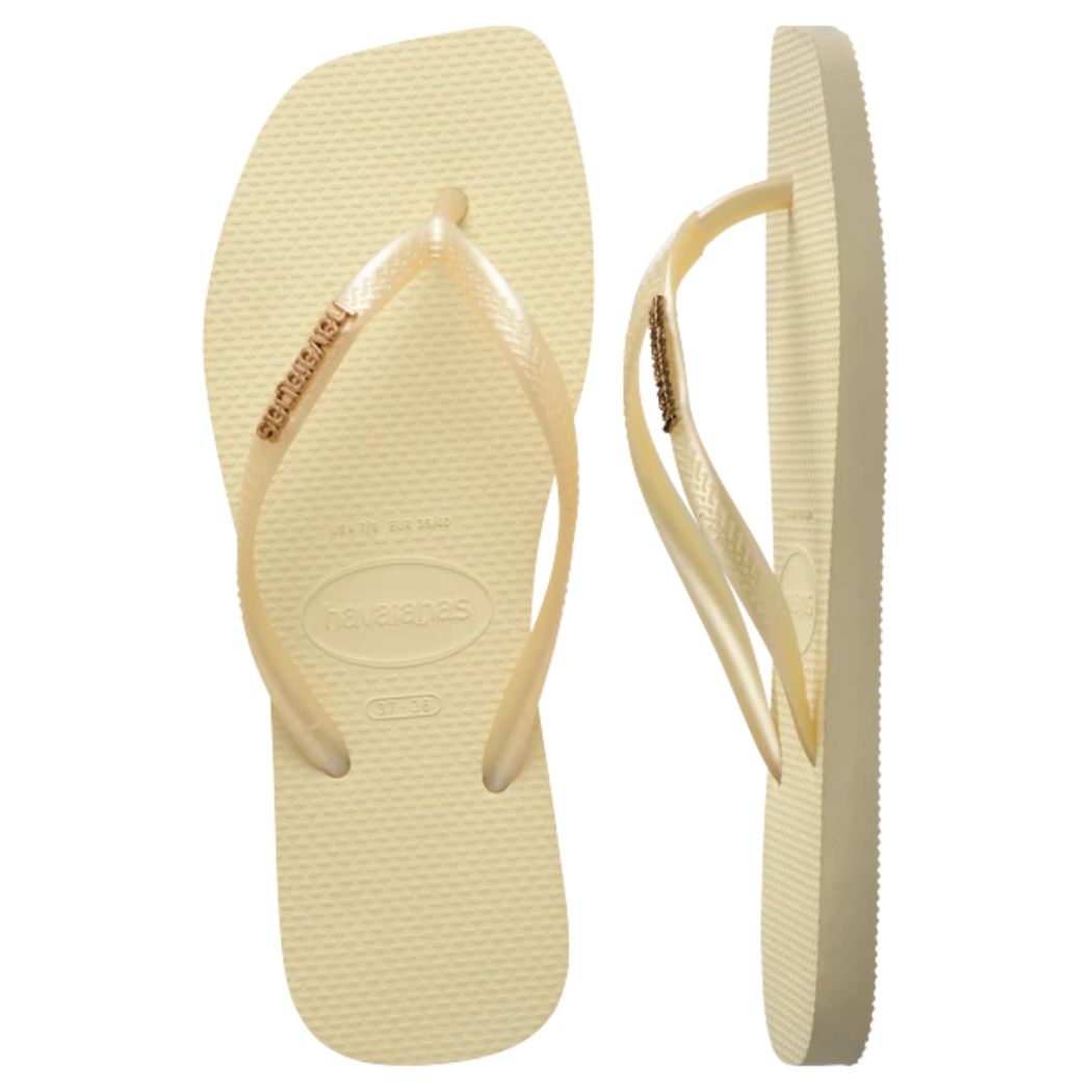 Havaianas Slim Square Metal Logo Metallic Buttercream