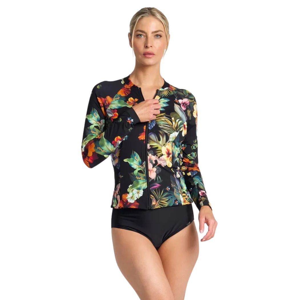 Jantzen Hibiscus Long Sleeve Mast Rashie Black