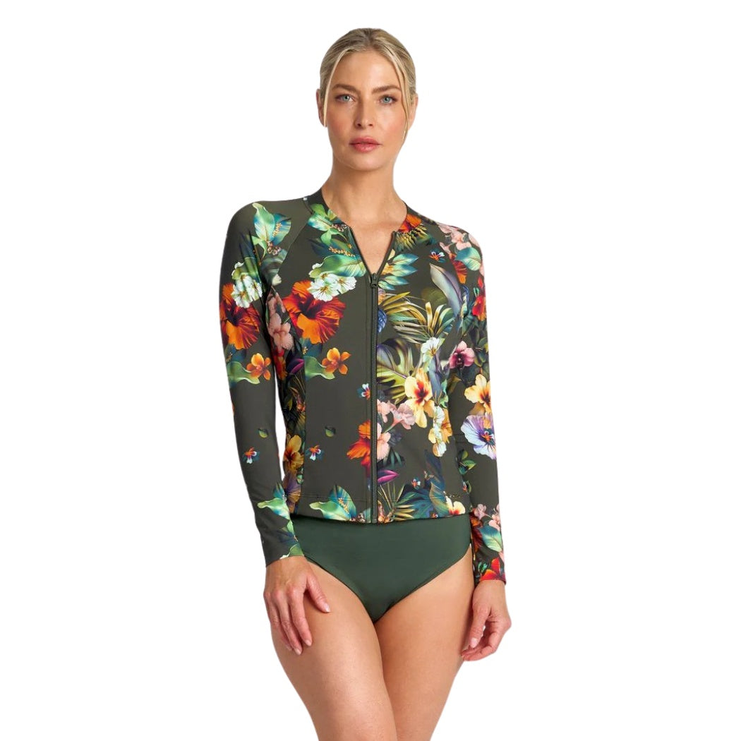 Jantzen Hibiscus Long Sleeve Mast Rashie Forest