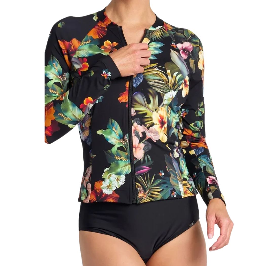 Jantzen Hibiscus Long Sleeve Mast Rashie Black