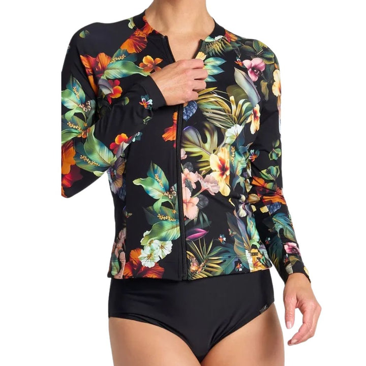 Jantzen Hibiscus Long Sleeve Mast Rashie Black