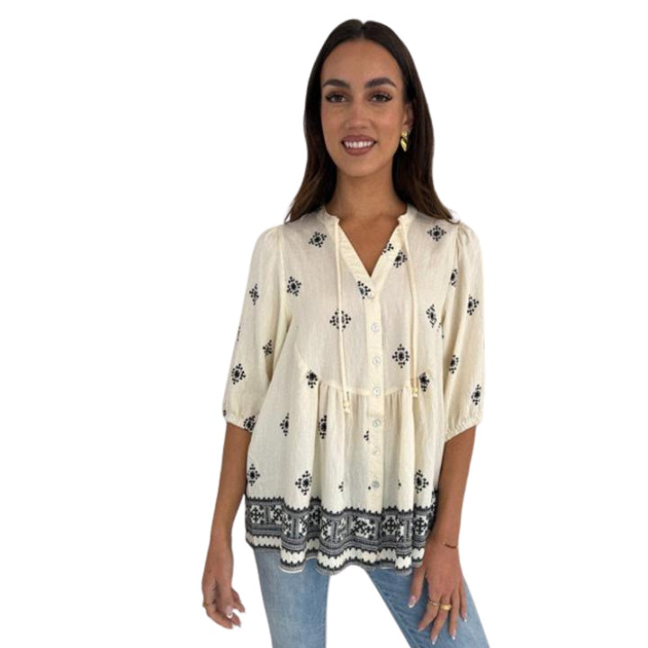 Miracle Tide Whisper Blouse White Black