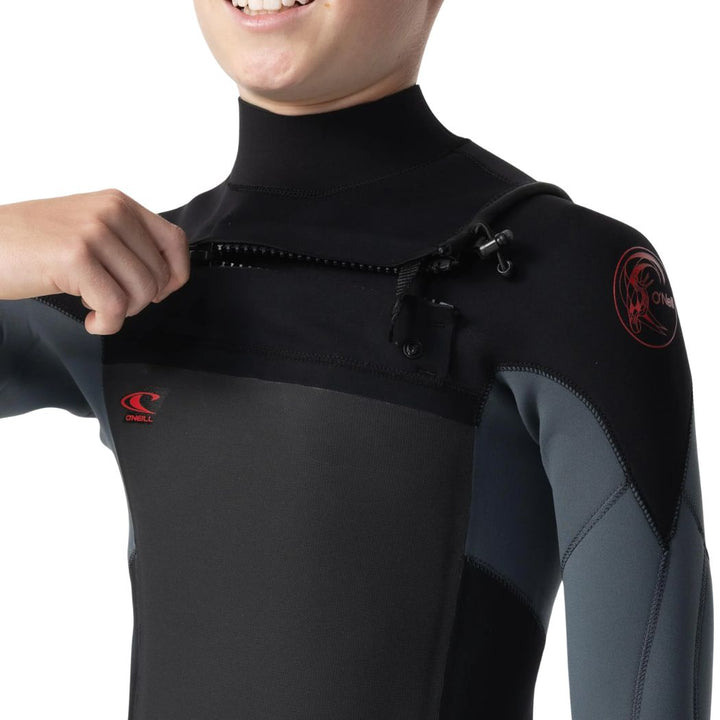 O'Neill Youth Defender 3-2mm Chest Zip Steamer Black Graphite