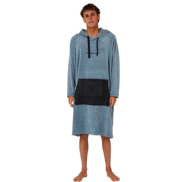 Ocean and Earth Surf Essentials Long Sleeve Hooded Poncho Petrol