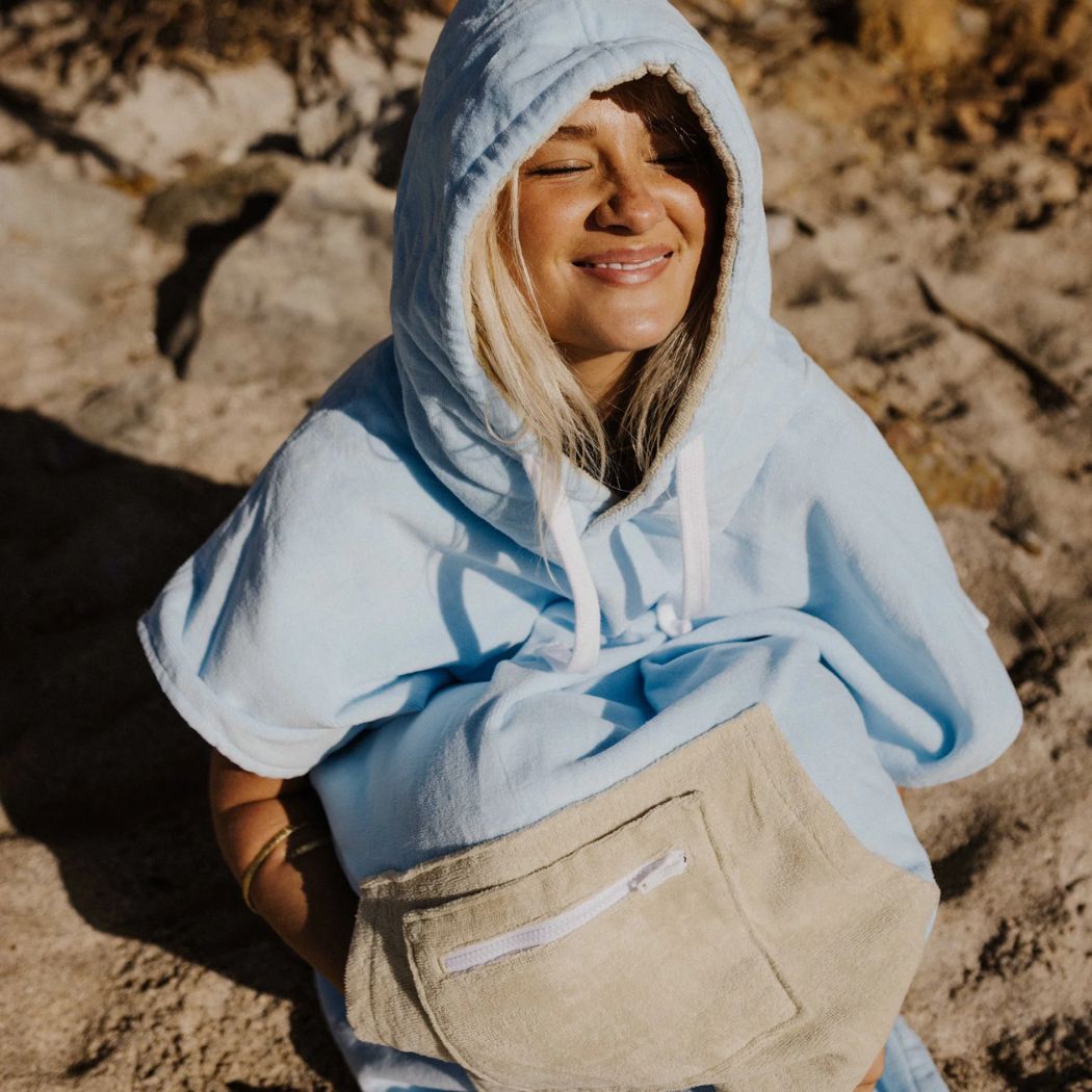 Ocean and Earth Ladies Day Dream Hooded Poncho Pale Blue