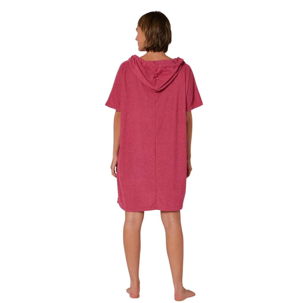 Ocean and Earth Ladies V Neck Terry Hooded Poncho Mauve 23