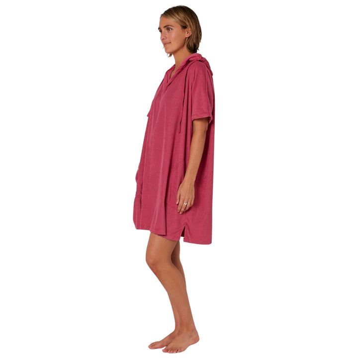 Ocean and Earth Ladies V Neck Terry Hooded Poncho Mauve 23