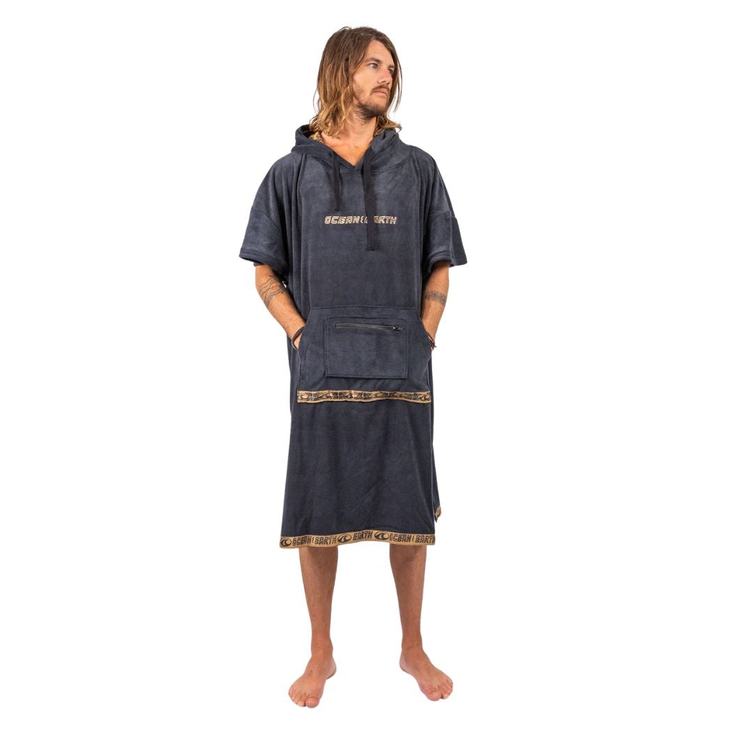 Ocean and Earth Mens Ignite Hooded Poncho Dull Black