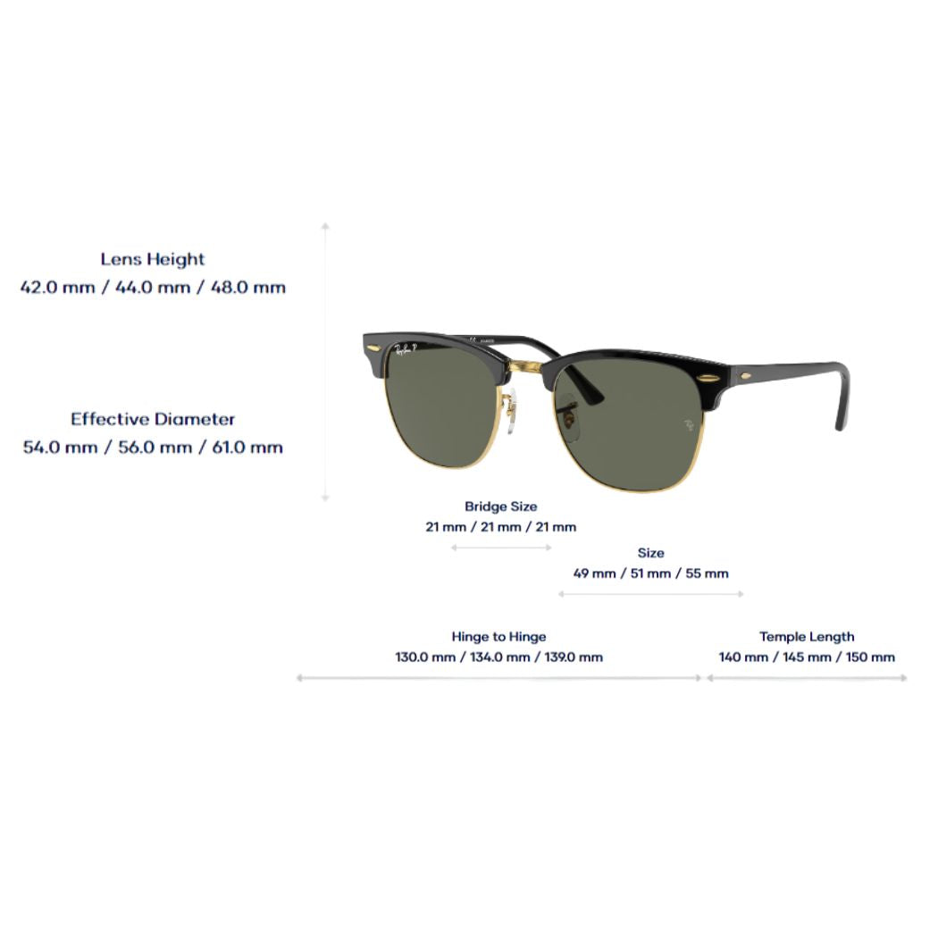 Ray Ban RB3016 Clubmaster Classic Black G15 Green Polar 55