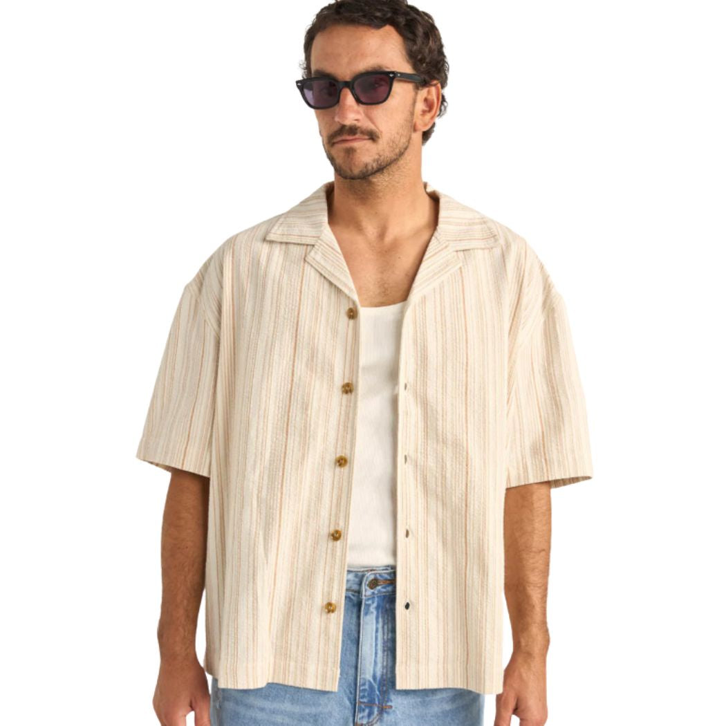 Rhythm Benny Relaxed Stripe Short Sleeve Shirt Cream