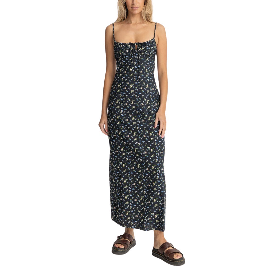 Rhythm Fleur Floral Gathered Maxi Dress Black 