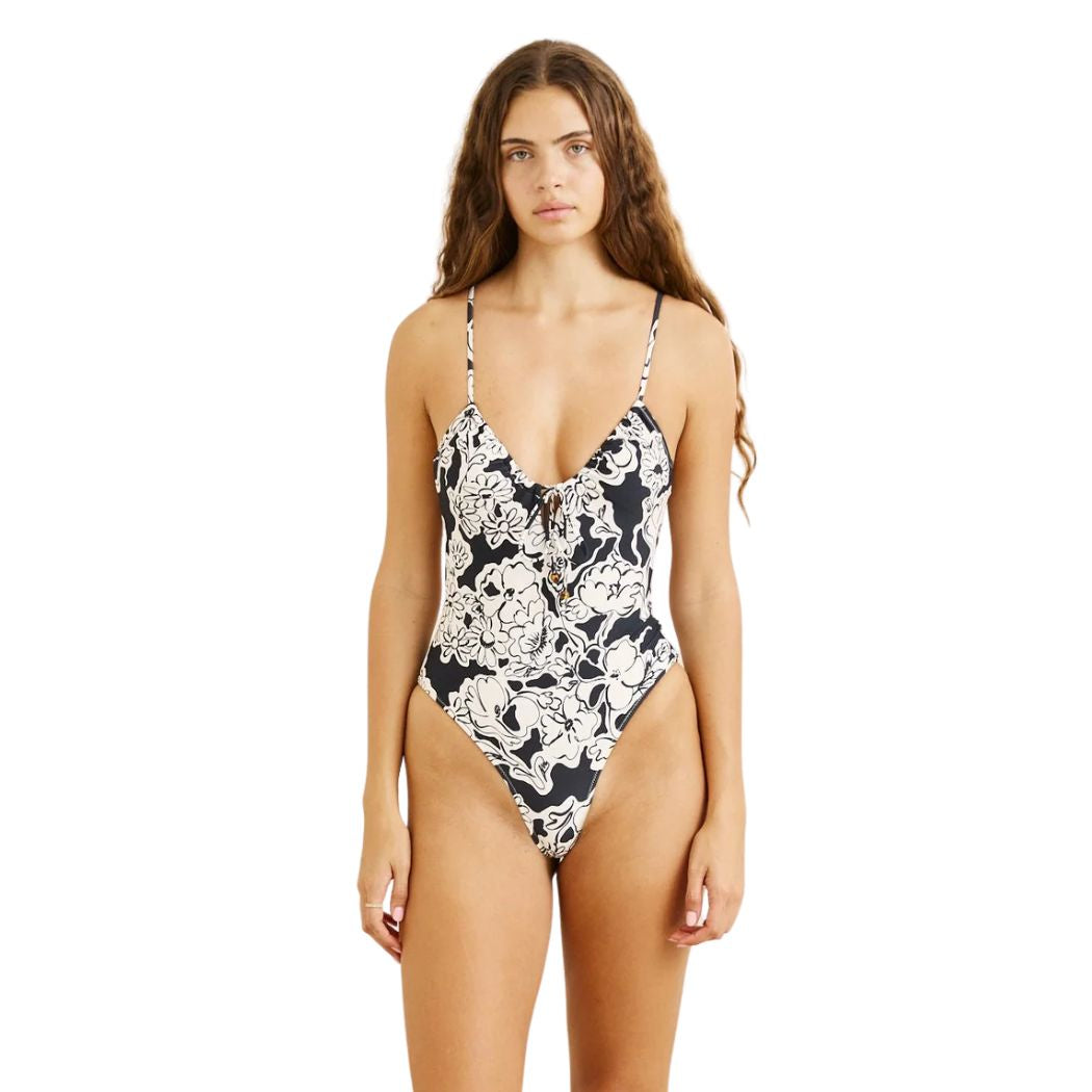 Rhythm Georgia Floral Tie Front One Piece Cream