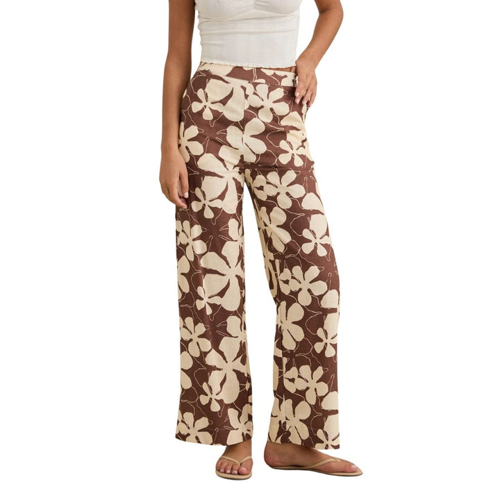 Rhythm Melia Floral Wide Leg Pant Chocolate