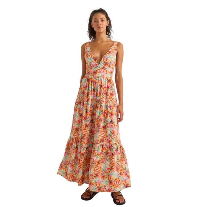 Rhythm Sierra Floral Tiered Maxi Dress Orange