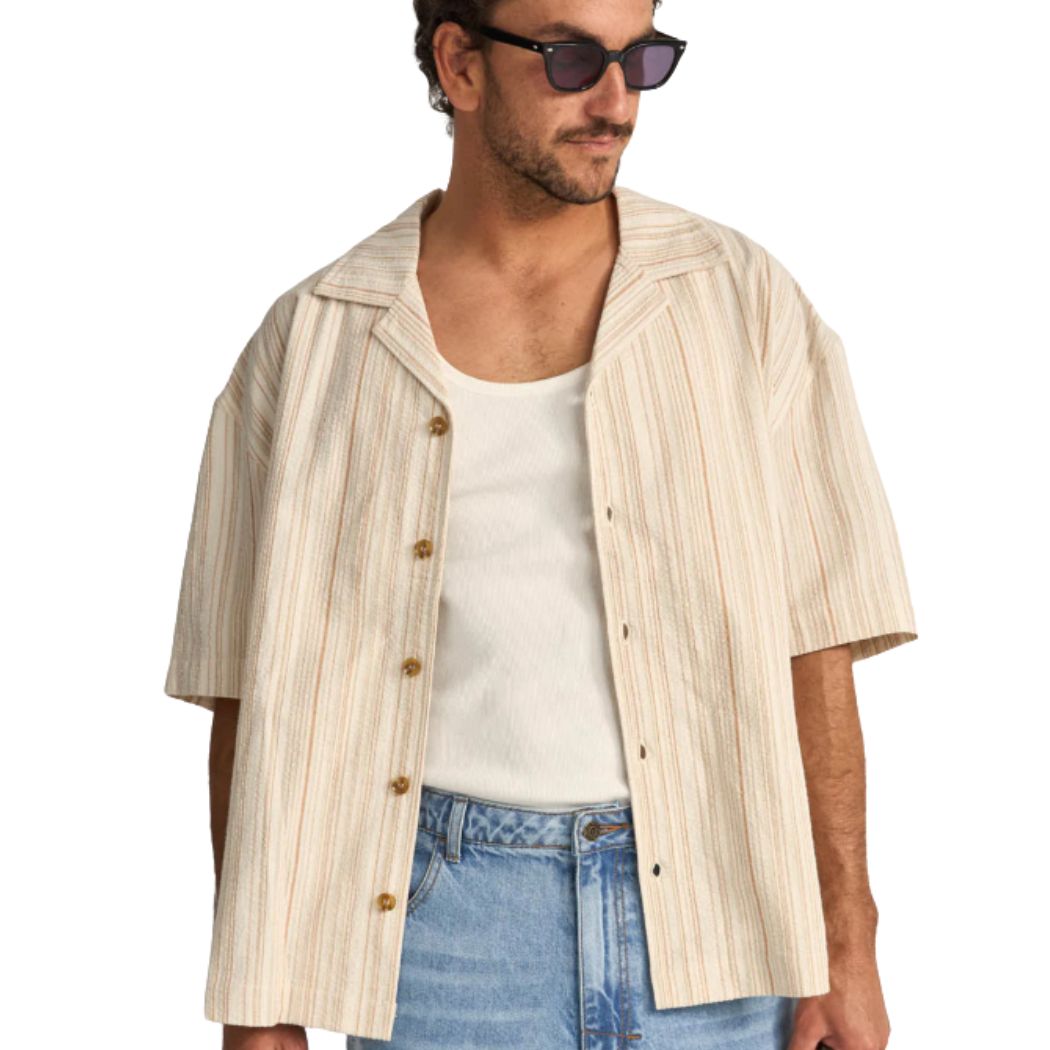 Rhythm Benny Relaxed Stripe Short Sleeve Shirt Cream